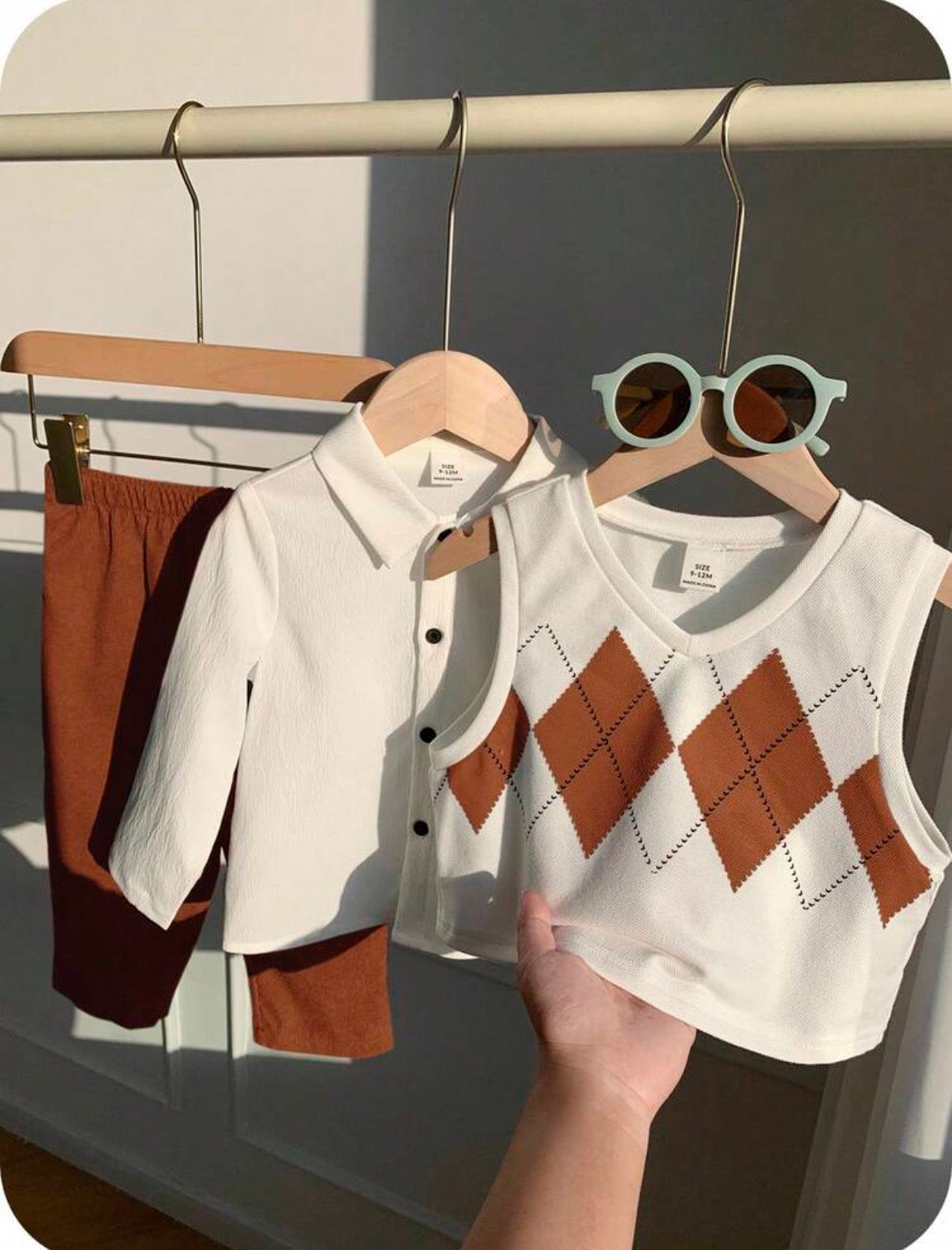 3pcs Baby Boy Casual
Argyle Vest,White Shirt and Pants Autumn,Casual
(Delivery by 20th August)