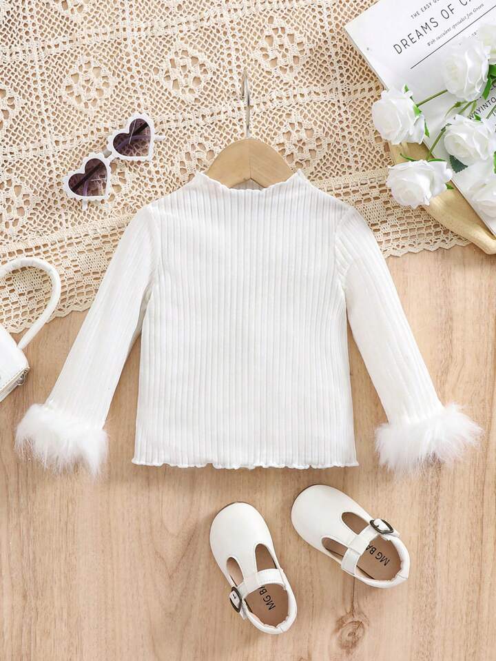 Ribbed Splicing Fuzzy Sleeve Sweatshirt For Winter