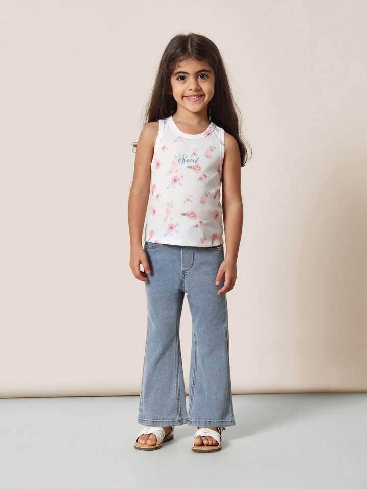 SUMWON Girls 3-Pack Summer Tank Tops Ribbed Floral Butterfly Print Sleeveless Basic Cami Set