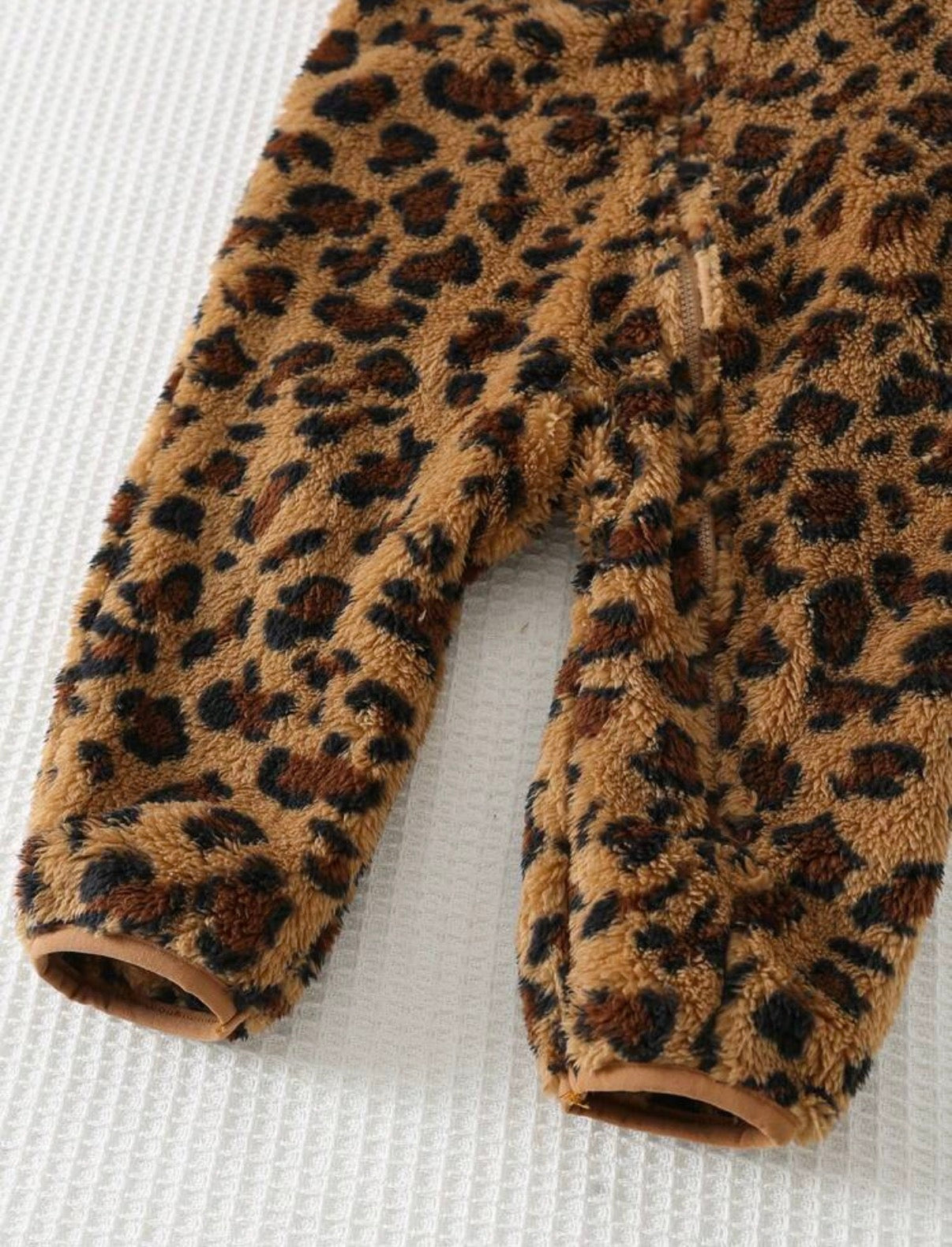 Cartoon Animal Leopard Print Thermal Lined Hooded Zip-Up Long Sleeve Jumpsuit, Suitable For Winter.