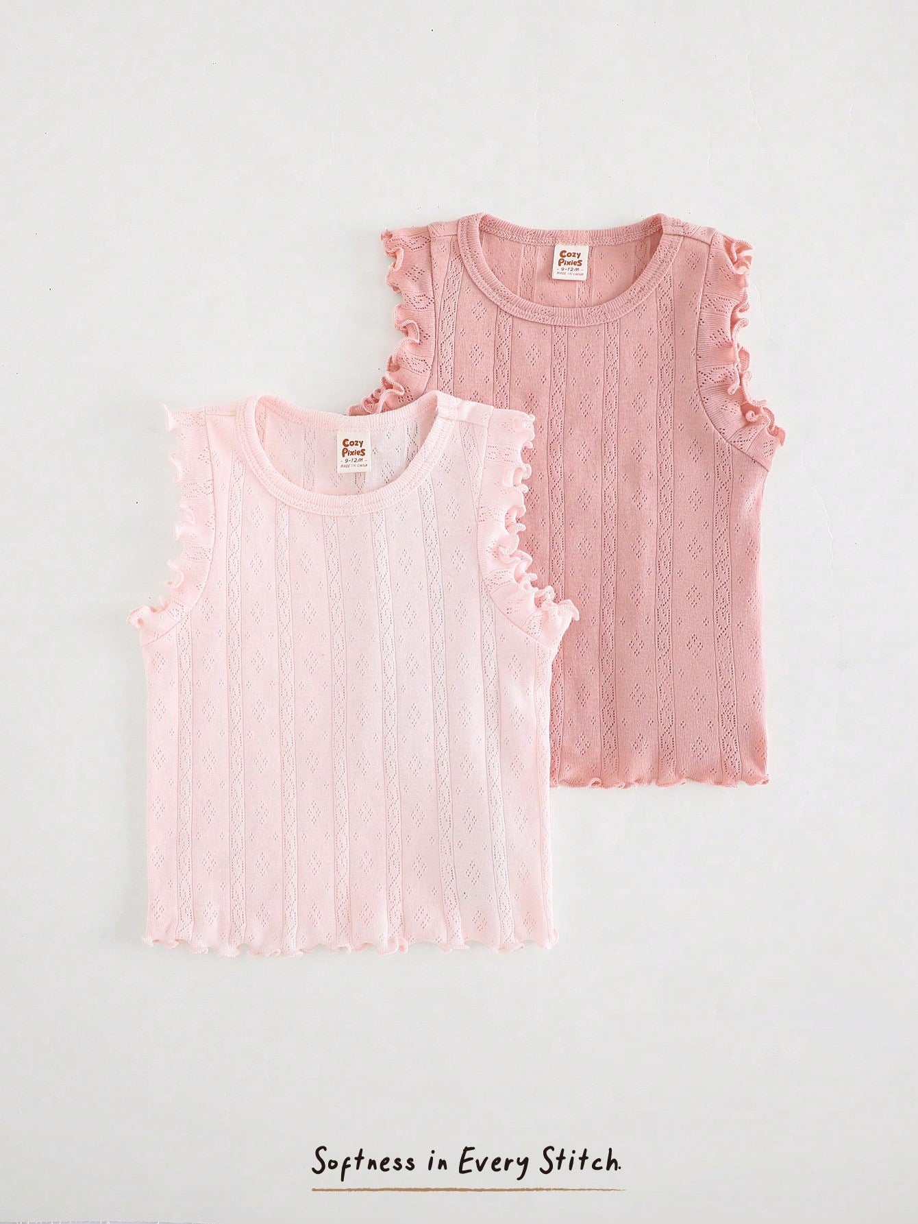 Casual Round Neck Ruffle Trim Sleeveless Top (set of 2 )