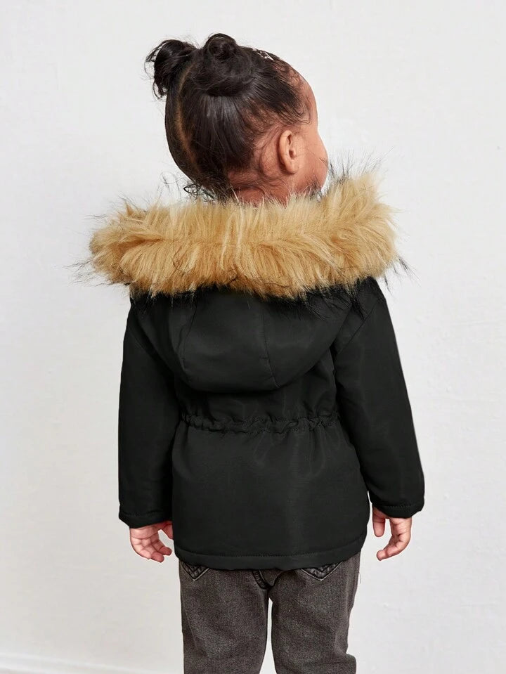 SHEIN Baby Girl Cute & Versatile Thermal Lined Hooded Jacket For Autumn/Winter