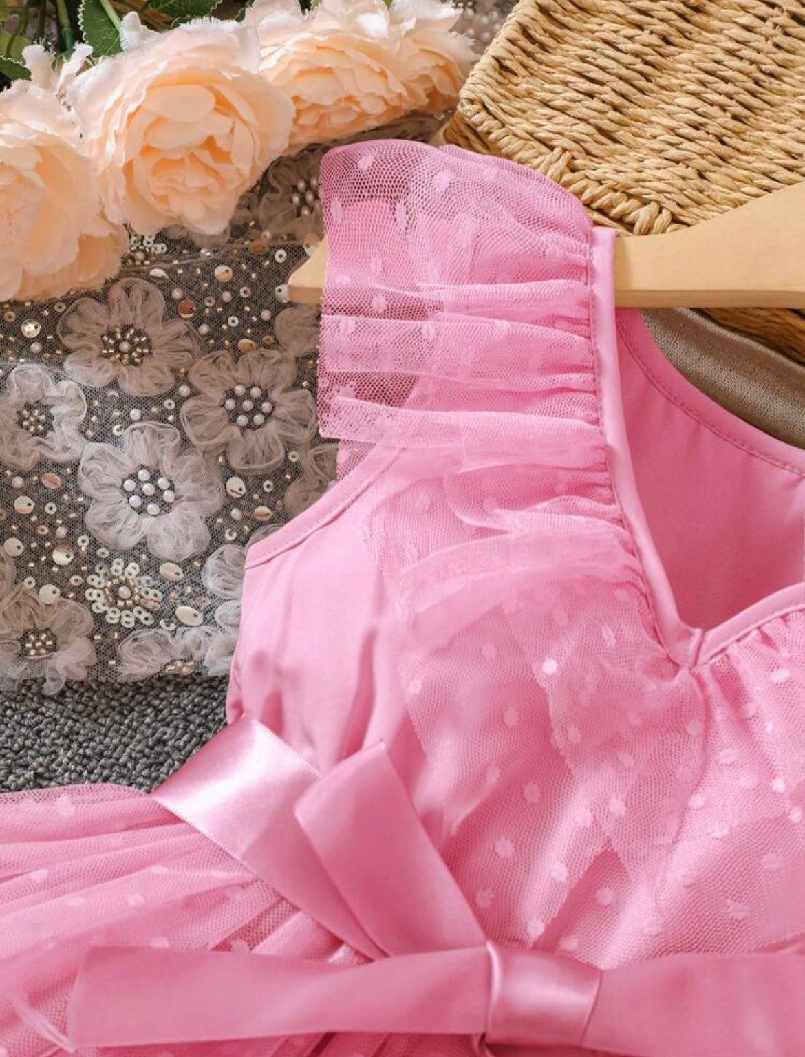 Young Girl Ruffle Trim Belted Dress