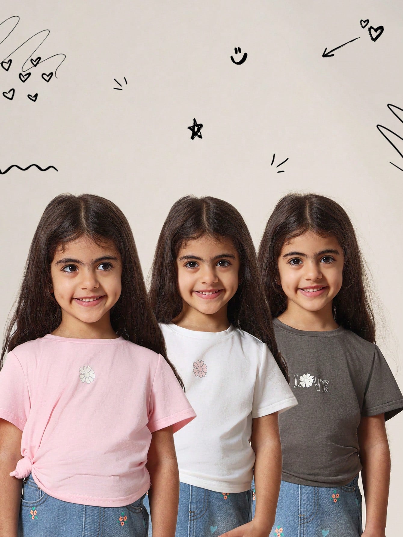 SUMWON Girls Flower Logo T-Shirts ,3-Pack Bundle Set.