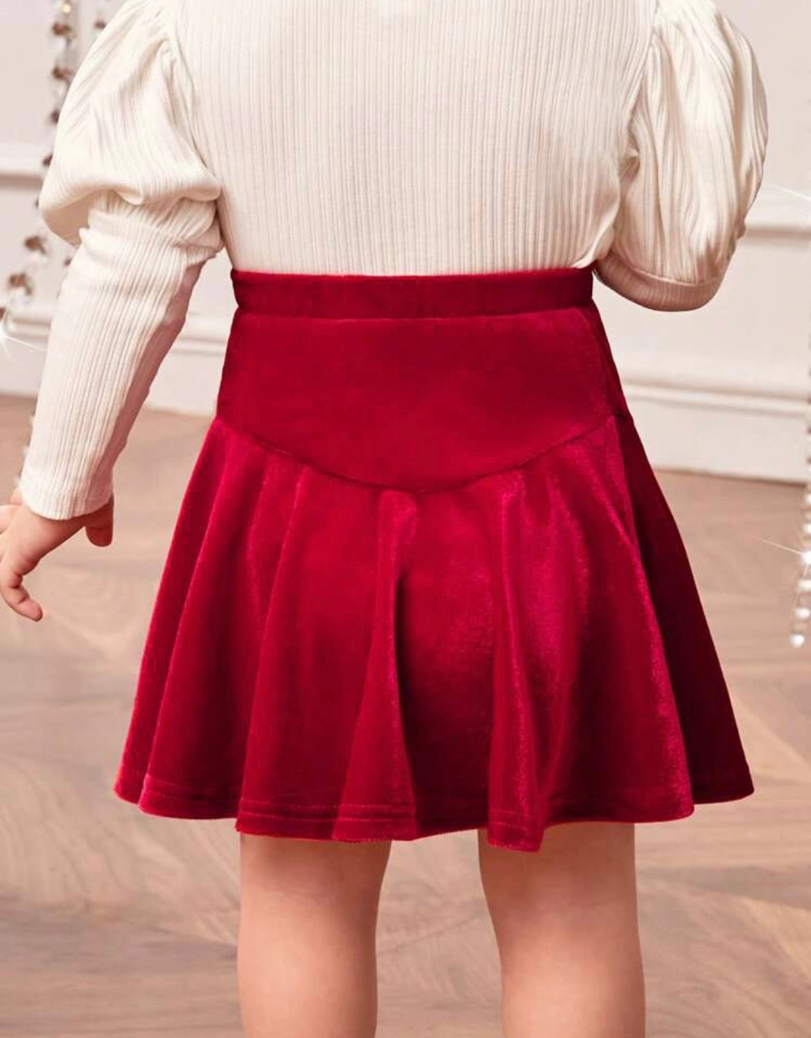 Baby Girl High Wait Ruffle Hem Velvet Skirt