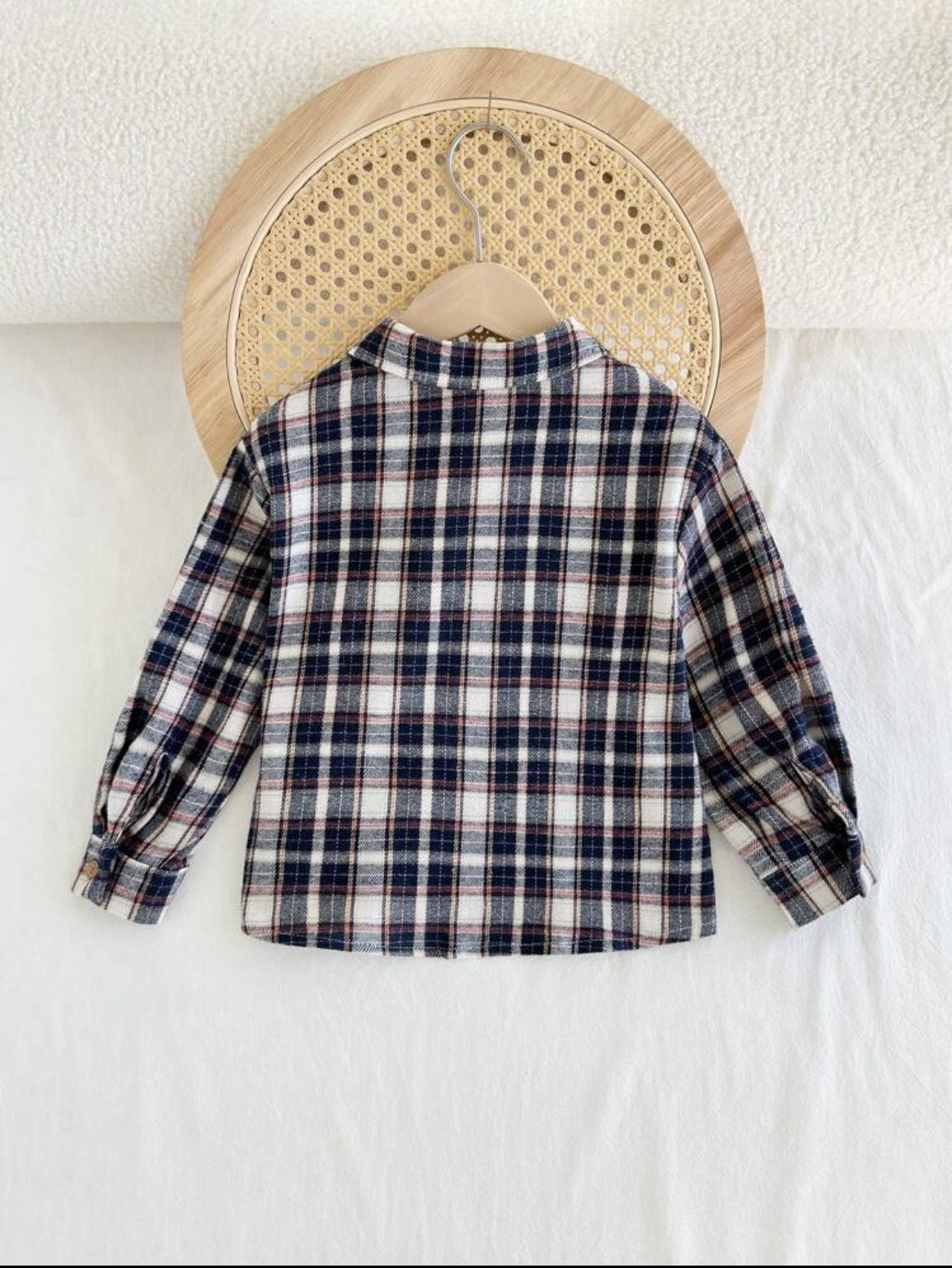 Plaid Contrast Pocket Button-Down Collared Long Sleeve Shirt For Young Boys