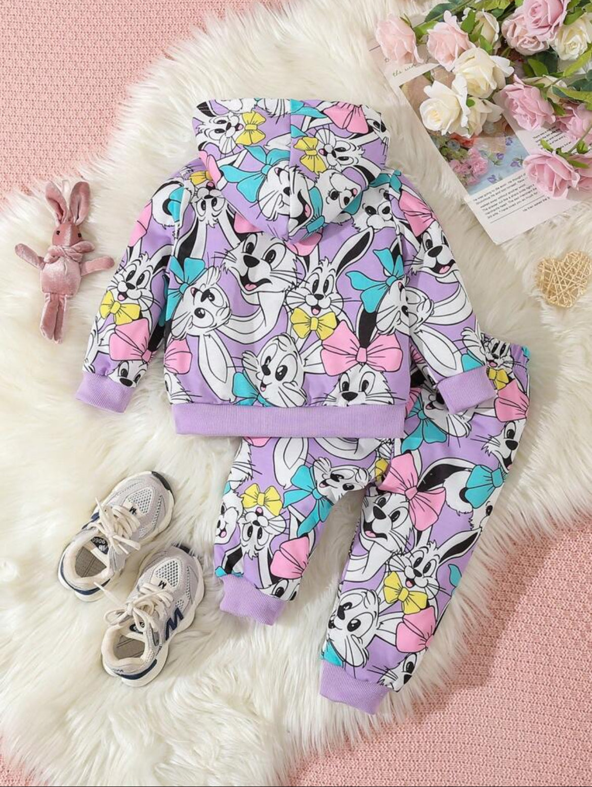 2pcs Baby Girl Cartoon Rabbit Print Sweatshirt And Pants Set, Autumn/Winter