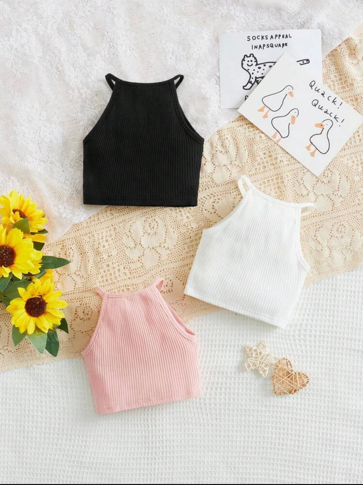 3pcs Ribbed Knit Halter Top
