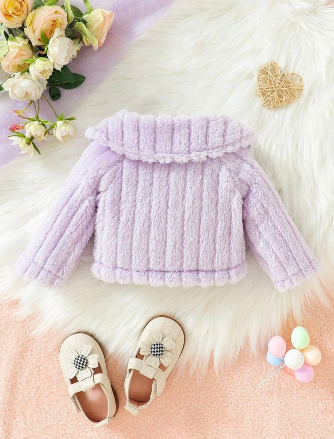 Baby Girl Solid Button Front Teddy Coat