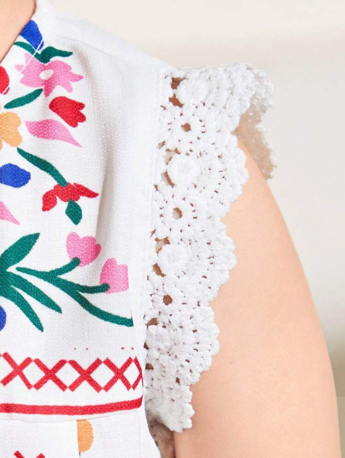 Girl Cute Casual Loose Sleeveless Dress With Floral Pattern Patchwork And Lace Decoration For Summer