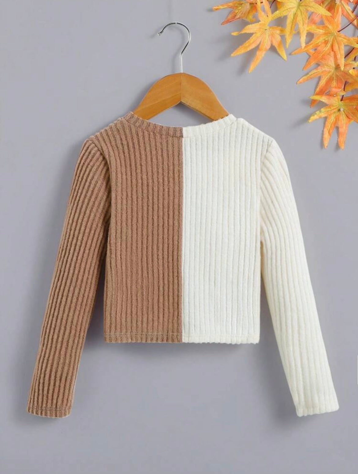 Young Girl Street Style Knit Patchwork Long Sleeve Top