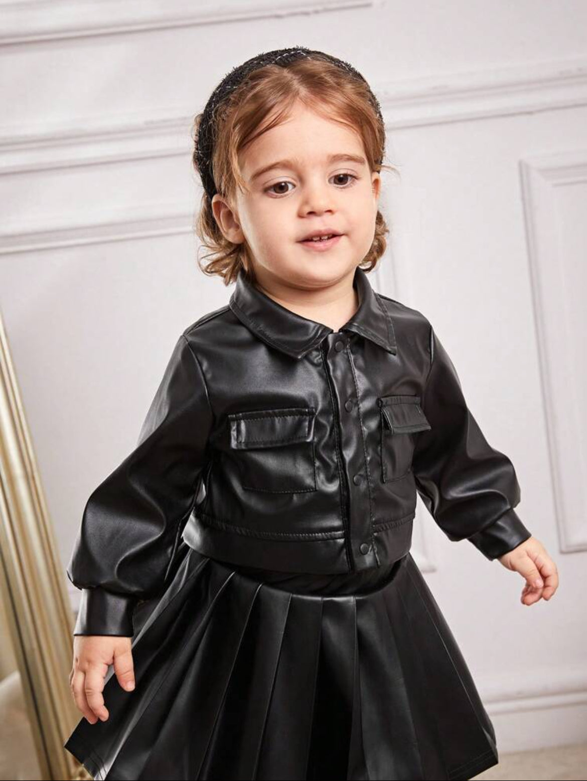 Winter Black PU Long Sleeve Jacket
