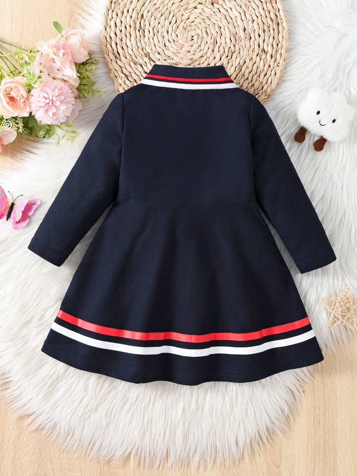 Baby Girls' Striped Print Half Button Front Romper Dress