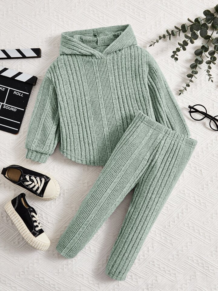 Girl Ribbed Knit Hooded Sweatshirt & Leggings