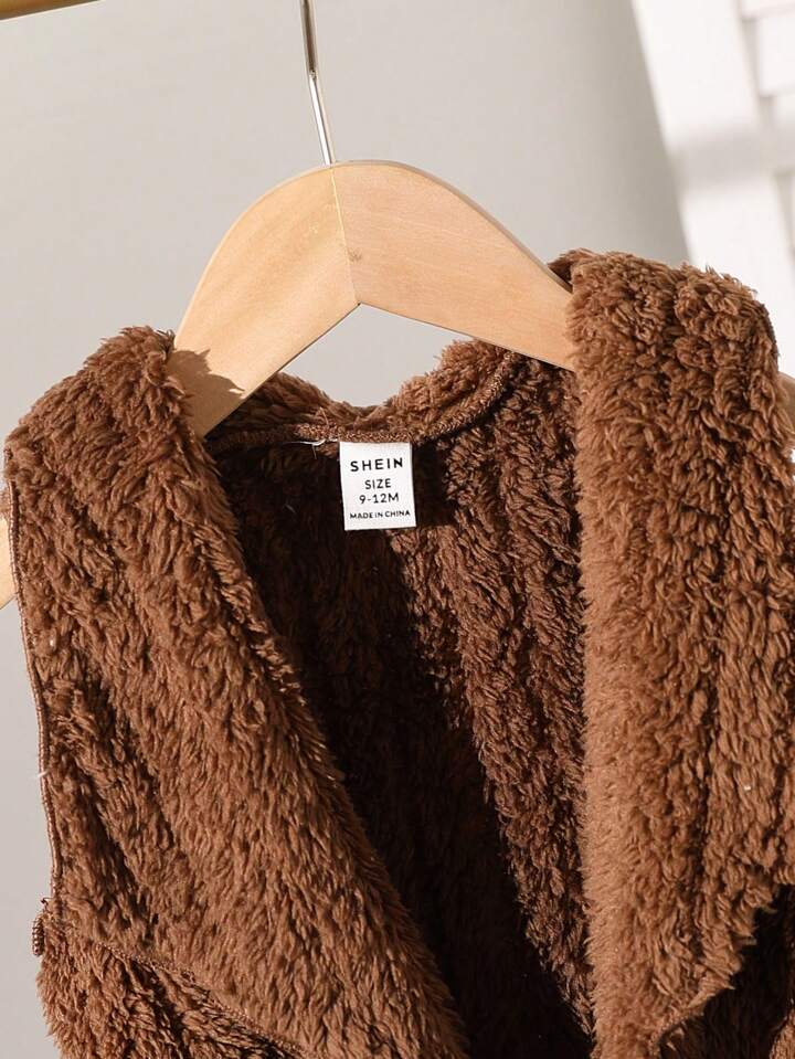 Baby Girl's Solid Color Lapel Casual Plush Vest Jacket
