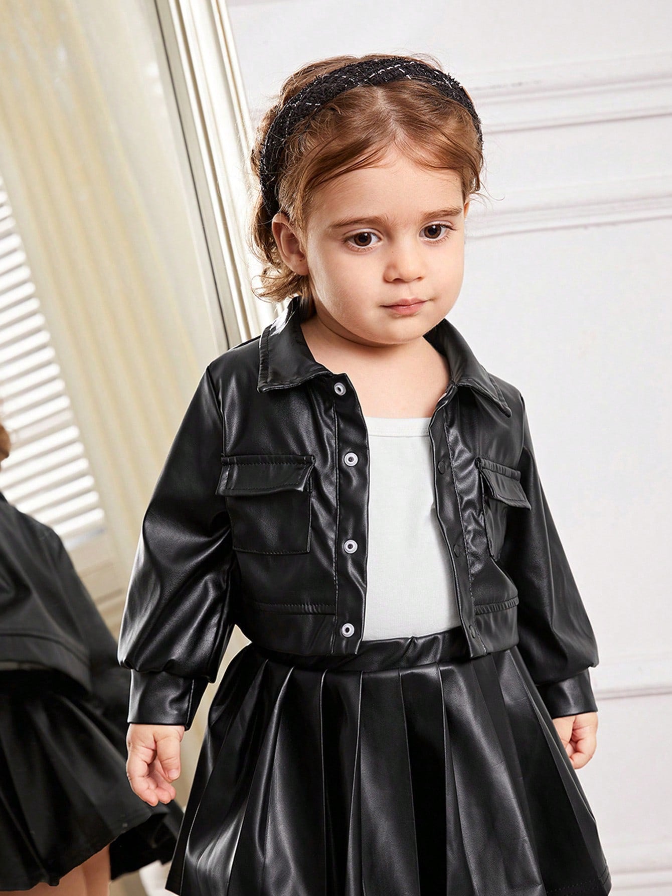 Winter Black PU Long Sleeve Jacket