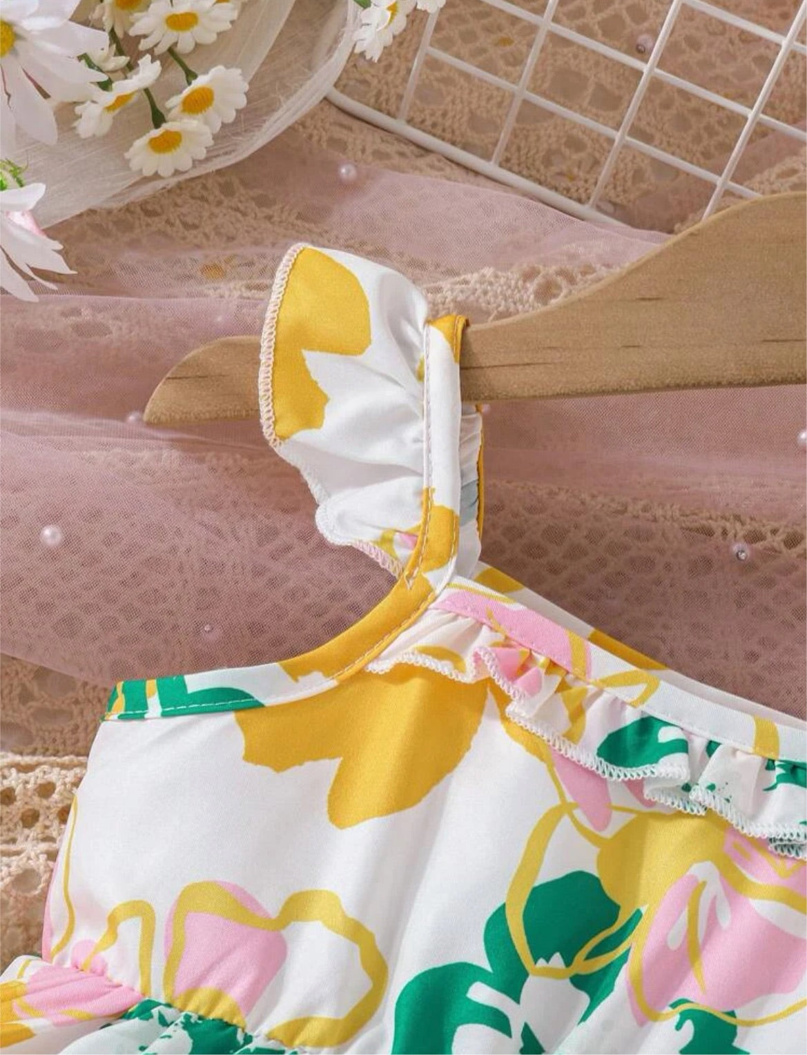 Baby Girl Floral Print Ruffle Trim Flounce Hem Dress