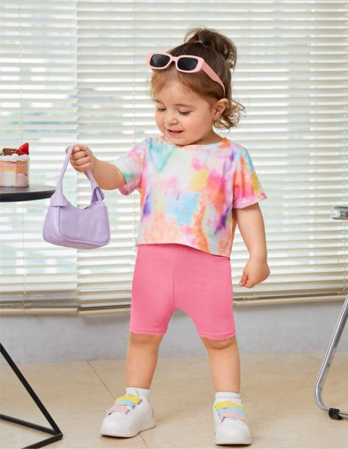 Baby Girl Tie Dye Letter Graphic Tee And Biker Shorts