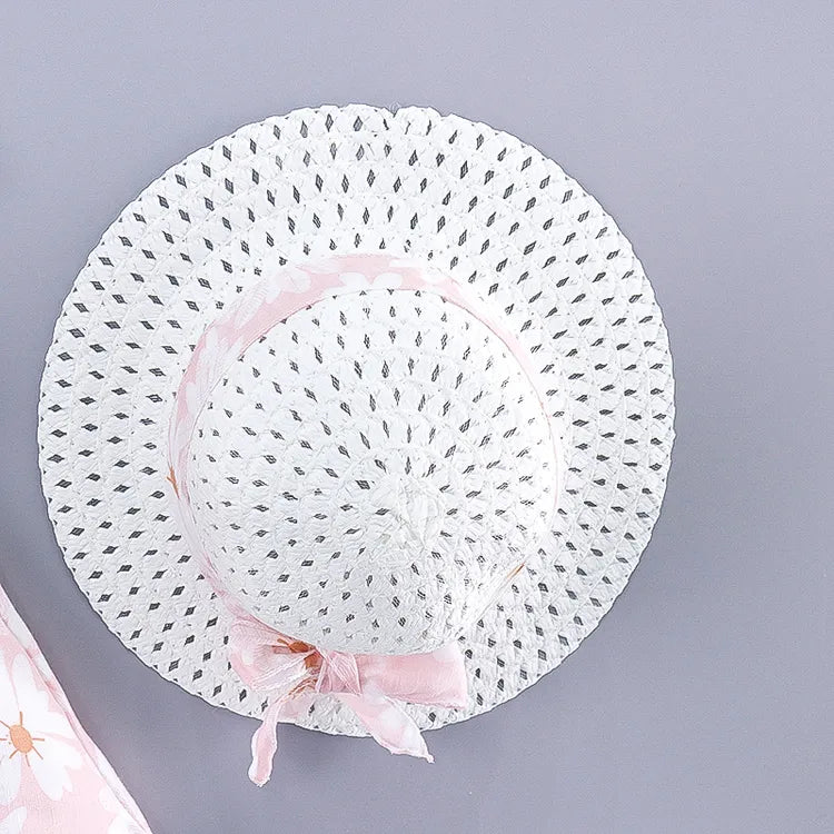 2pcs Baby Girl All Over Daisy Floral Print Bowknot Sleeveless Tank Dress with Hat Set