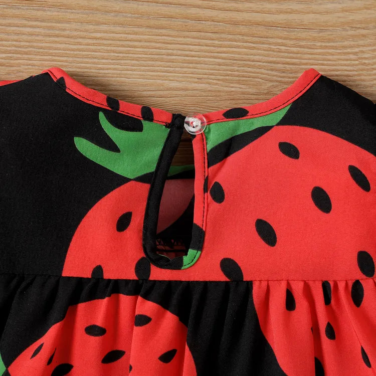 Baby Girl Girl Strawberry Print Flutter-sleeve Dress