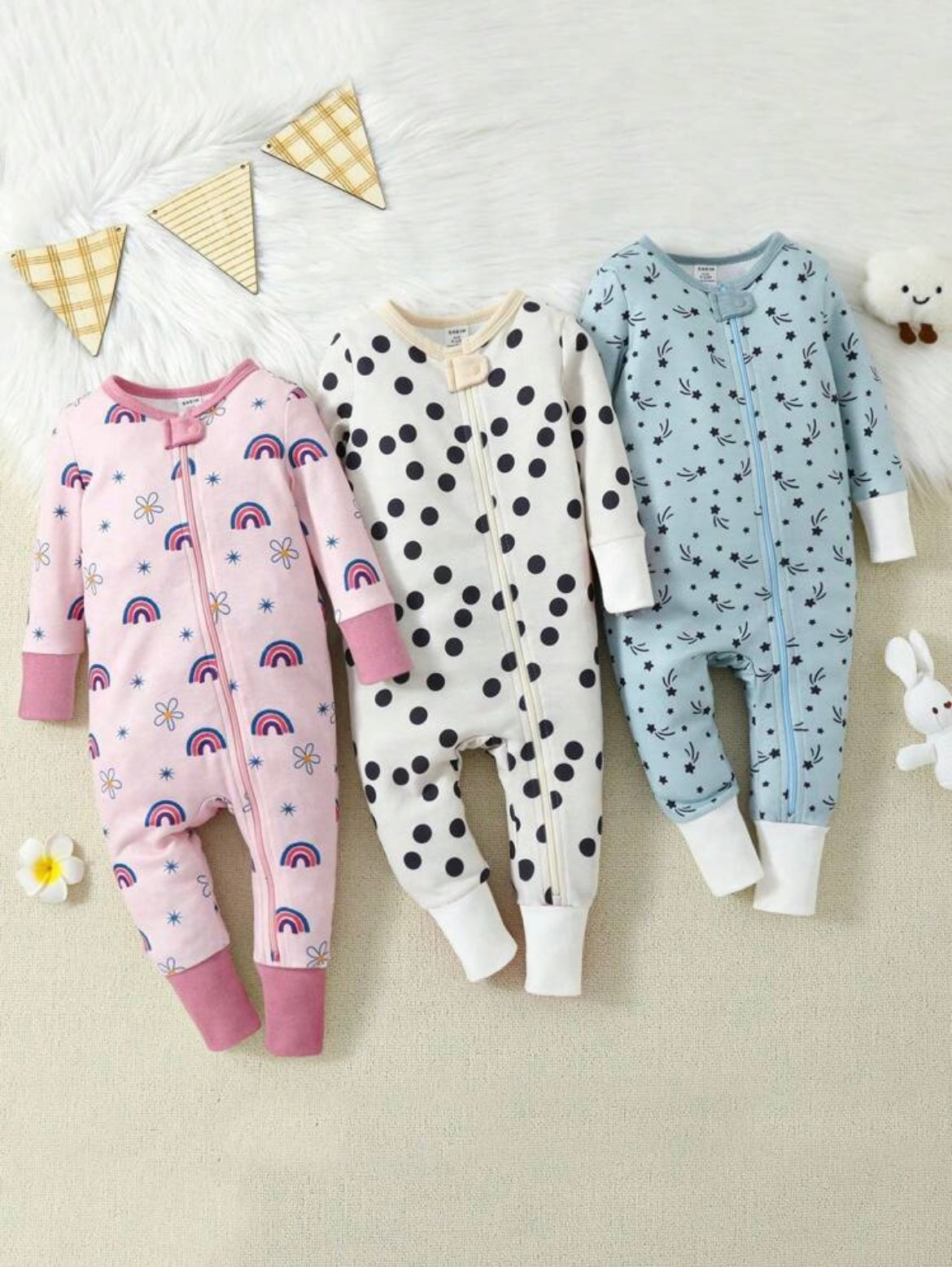 Baby Girl Snug Fit Polka Dot & Floran Printed Jumpsuit.