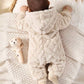 Baby Girl/Boy Cartoon Bear Pattern Thermal Lined Thick Hooded Long Sleeve Autumn Winter Jumpsuit
