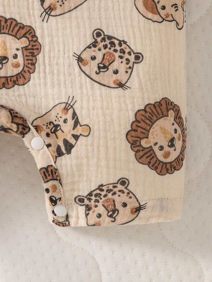 Baby Boy Lion Print Half Button Tank Romper.