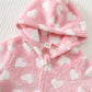 Baby Girl Heart Pattern Thermal Lined Thick Hooded Long Sleeve One-Piece Winter Jumpsuit.