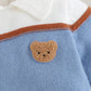 Kids Patchwork Textured Colorblock Striped Lapel Cartoon Bear Pattern Knitted Romper.