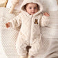 Baby Girl/Boy Cartoon Bear Pattern Thermal Lined Thick Hooded Long Sleeve Autumn Winter Jumpsuit