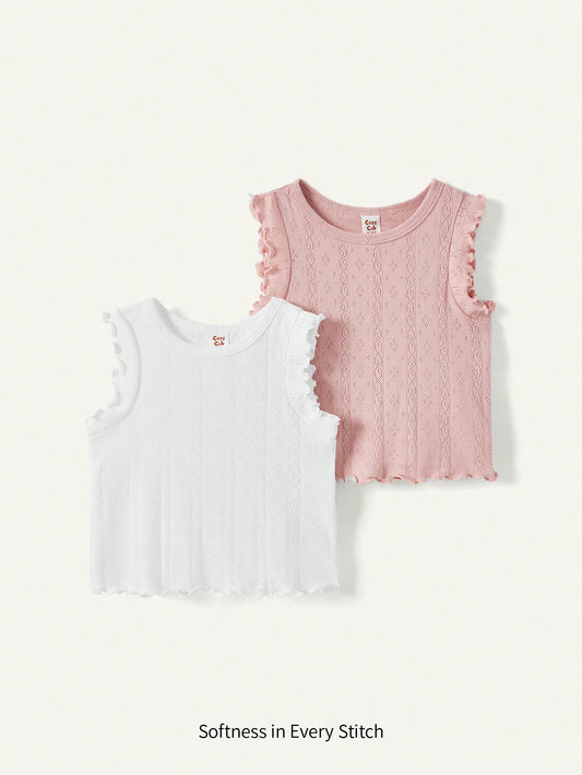 Casual Round Neck Ruffle Trim Sleeveless Top (set of 2 )
