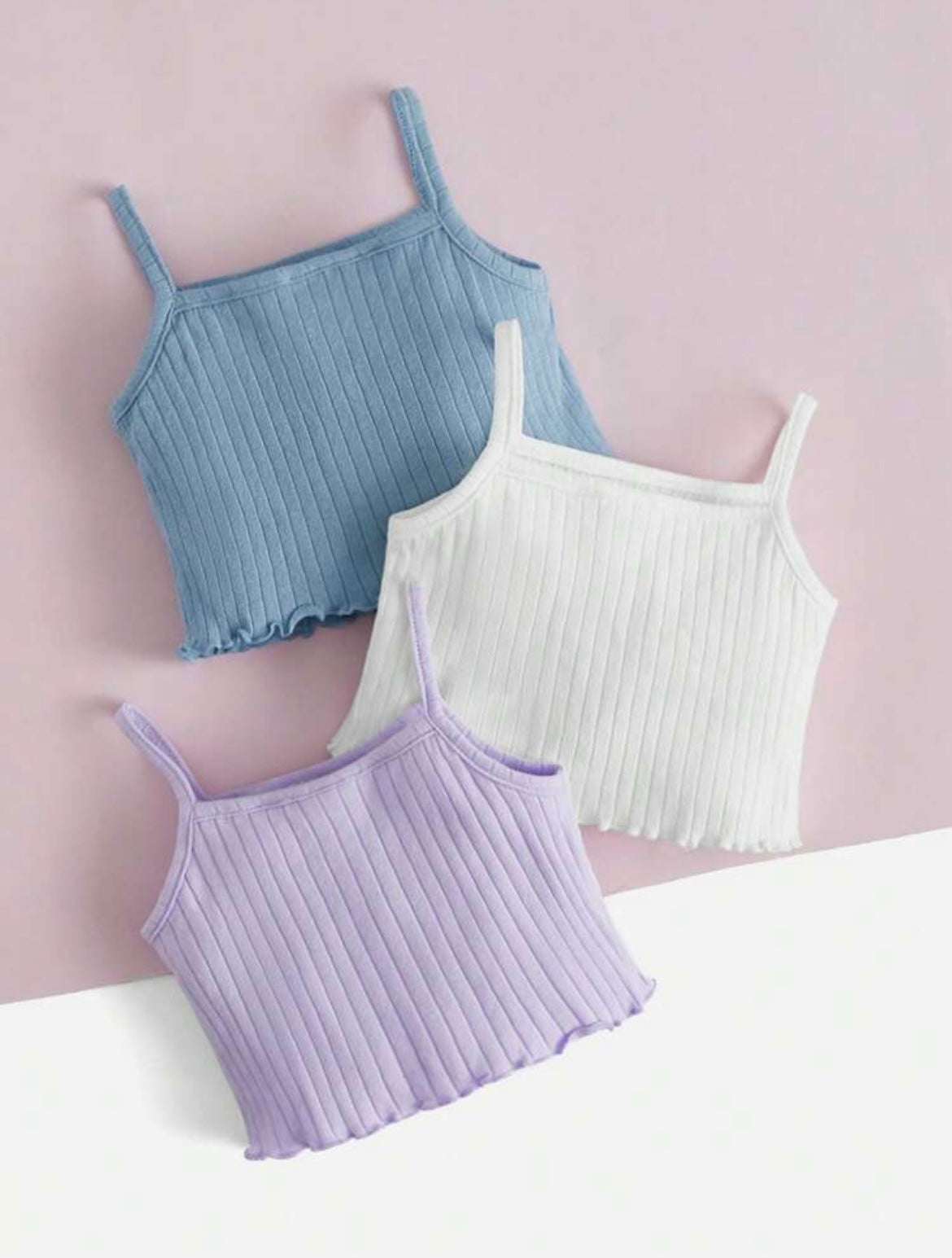 Baby Girl Lettuce Trim Ribbed Knit Cami Top ( Set of 3 )
