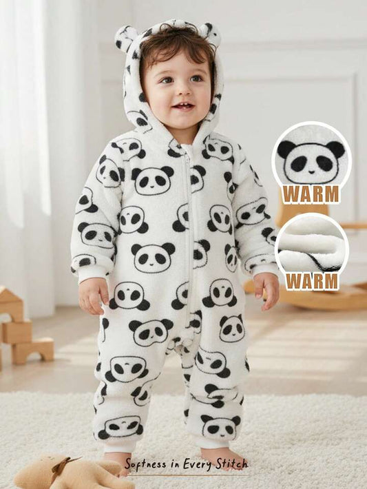 Panda Print Thermal Lined Hooded Long Sleeve Jumpsuit.