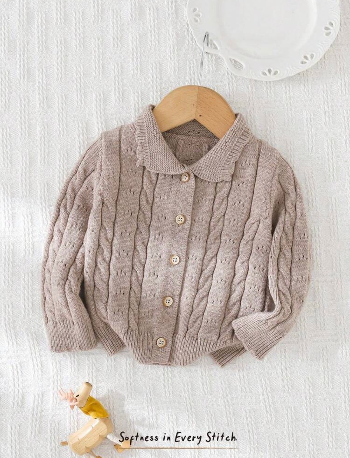 Baby Girl Solid Color Peter Pan Collar Long Sleeve Cardigan Autumn Winter Sweater ( Delivery By Oct 10)