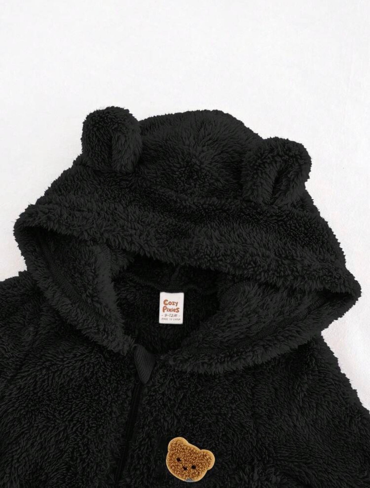 Cartoon Bear Pattern Ear Hooded Thick Jumpsuit.