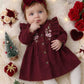 Floral Embroidered Ruffle Long Sleeve Puff Sleeve A-Line Dress.