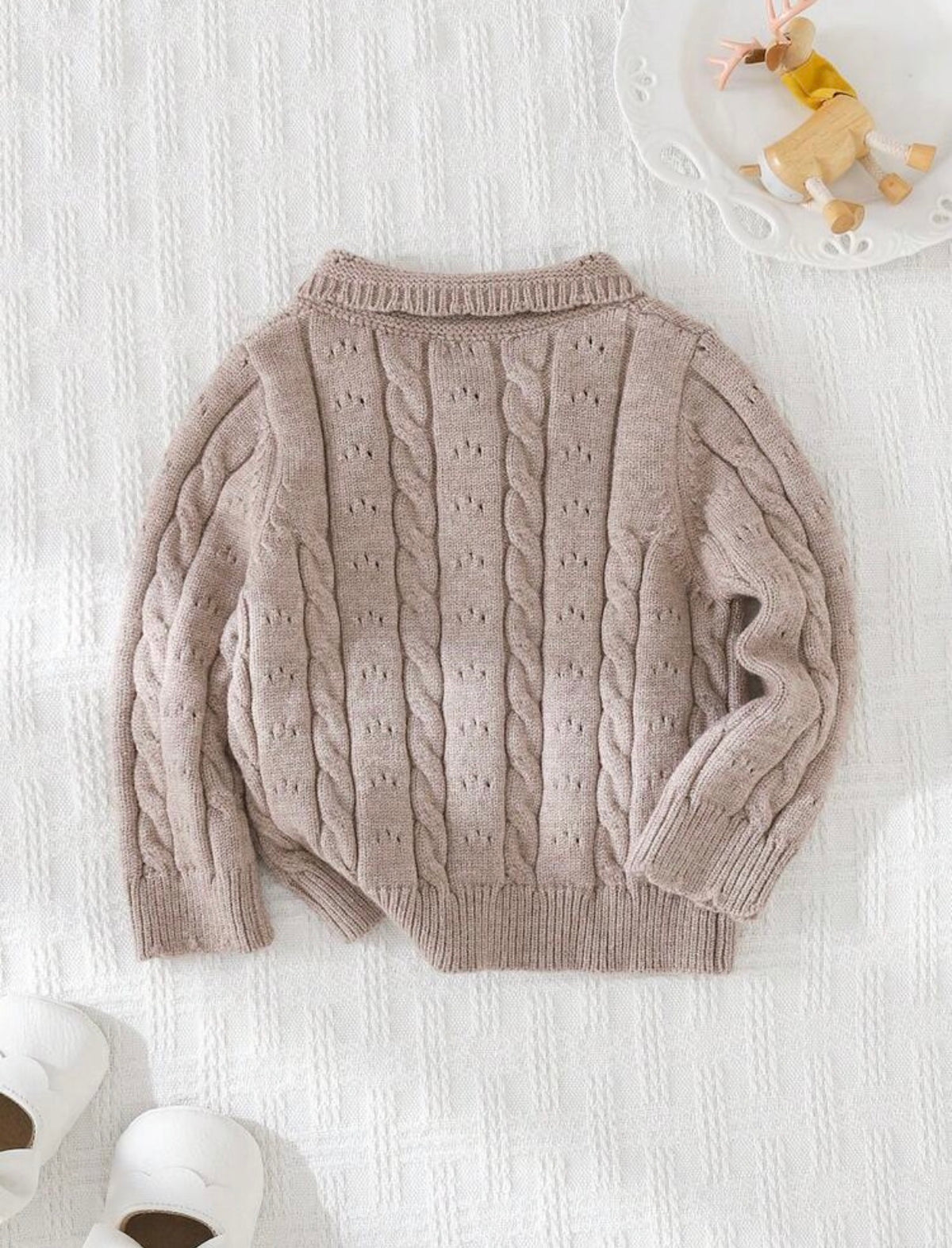 Baby Girl Solid Color Peter Pan Collar Long Sleeve Cardigan Autumn Winter Sweater ( Delivery By Oct 10)