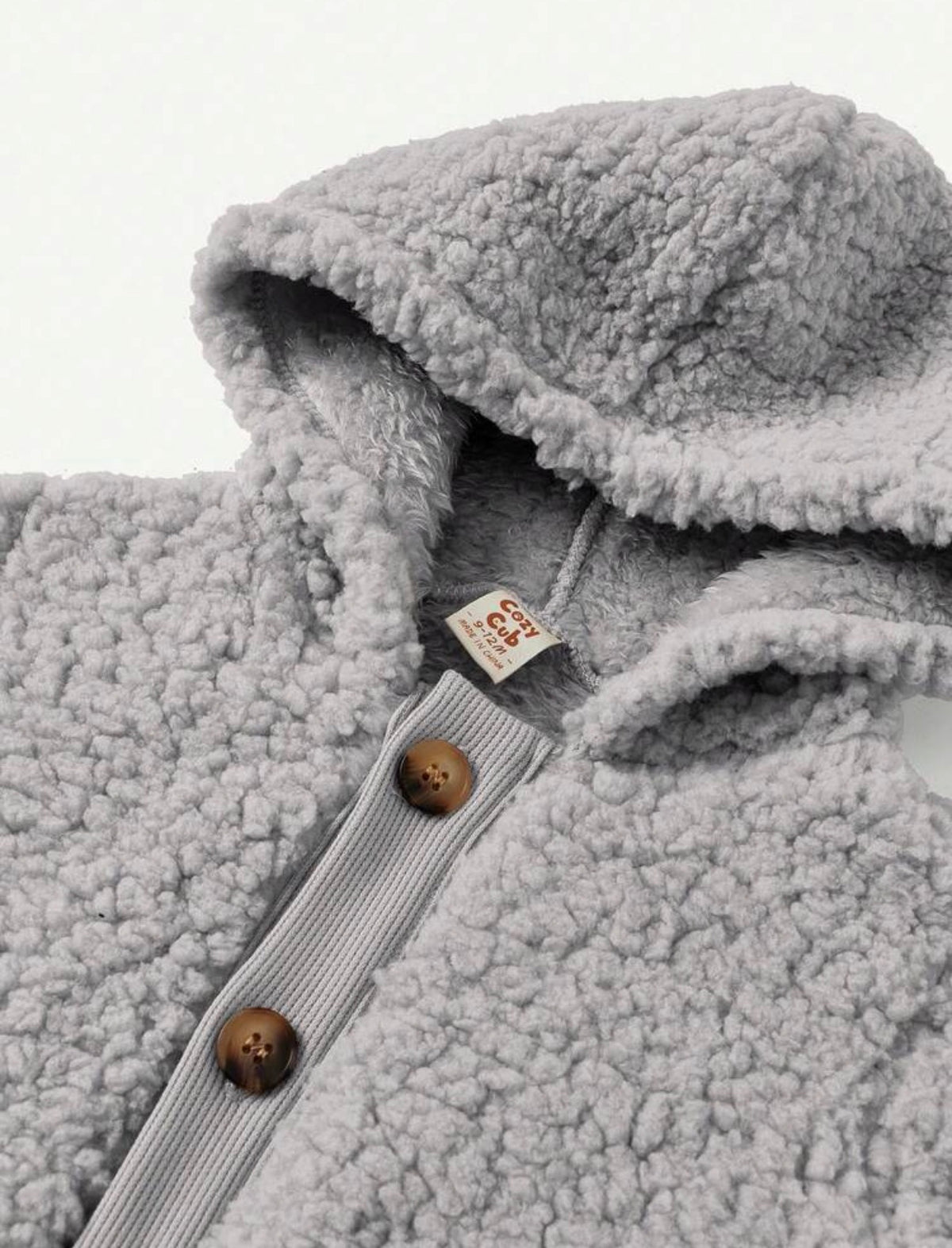 Baby Boy Hooded Thick Padded Coat With Contrast Color Button Front.