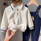 Boy Fall And Winter Clothes Outfit Set, 2pcs/Set Thermal Lined Thickened Sweatshirt And blue Corduroy Plaid Overalls Jumpsuit Set.