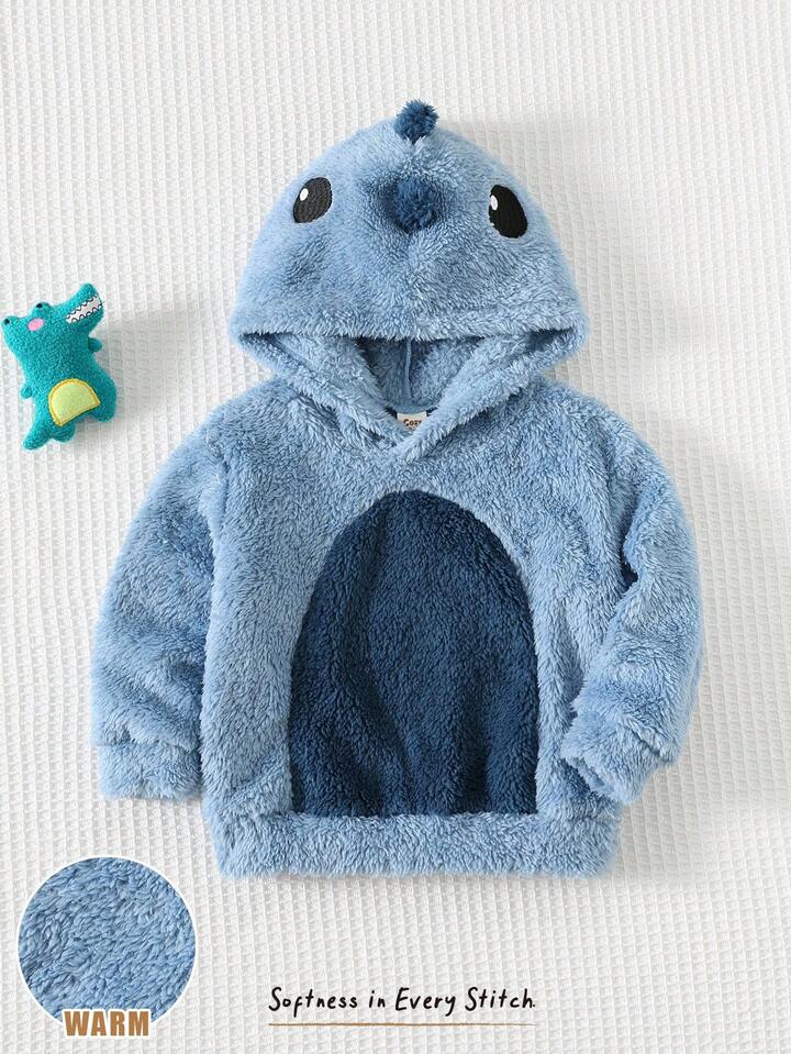 Baby Boy 3D Cartoon Animal Pattern Contrast Color Hoodie.