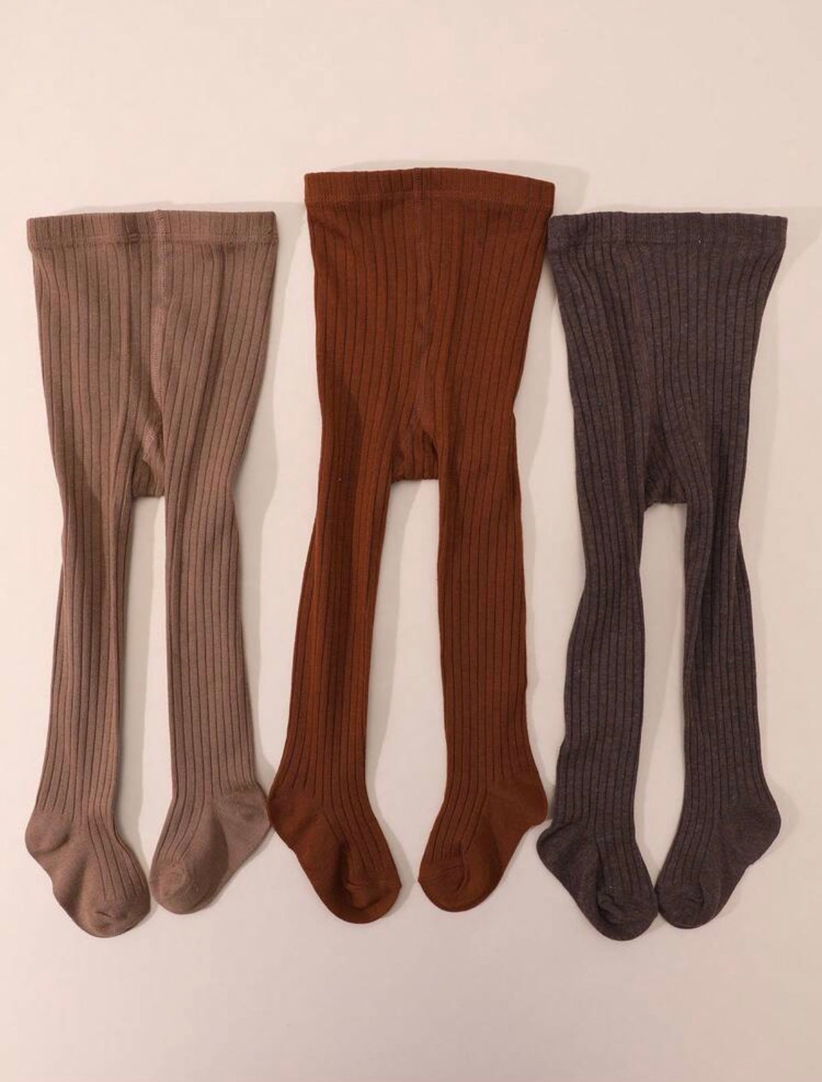 3 Pairs Girls' Solid Color Leggings, Vertical Striped Tights, Simple Versatile Children's Pantyhose, Elastic & Comfortable.