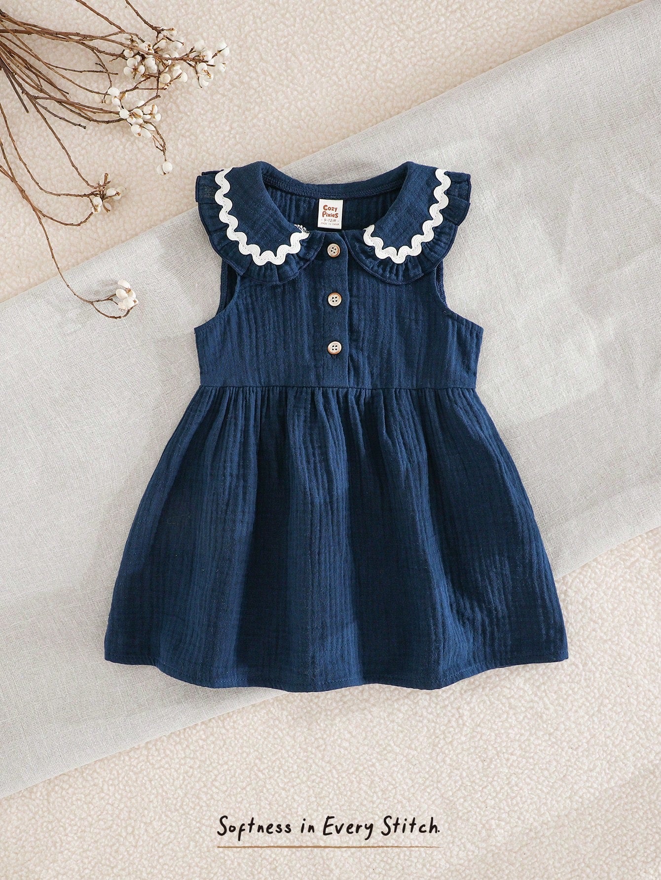 Cozy Pixies Baby Girl Sleeveless Waist Gathered Color Block Ruffle Collar Dress