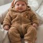 Baby Girl/Boy Cartoon Bear Pattern Thermal Lined Thick Hooded Long Sleeve Autumn Winter Jumpsuit