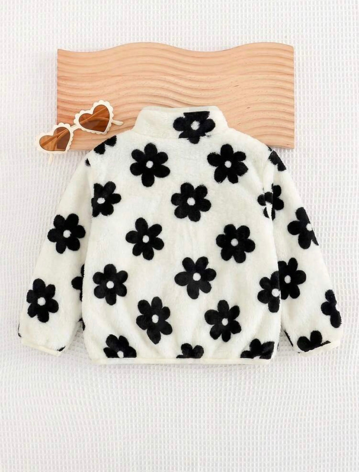 Baby Girl Versatile Casual Fluffy Floral Pattern Stand Collar Jacket.