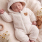 Cartoon Bear Pattern Long Sleeve Hooded Autumn Winter Romper.