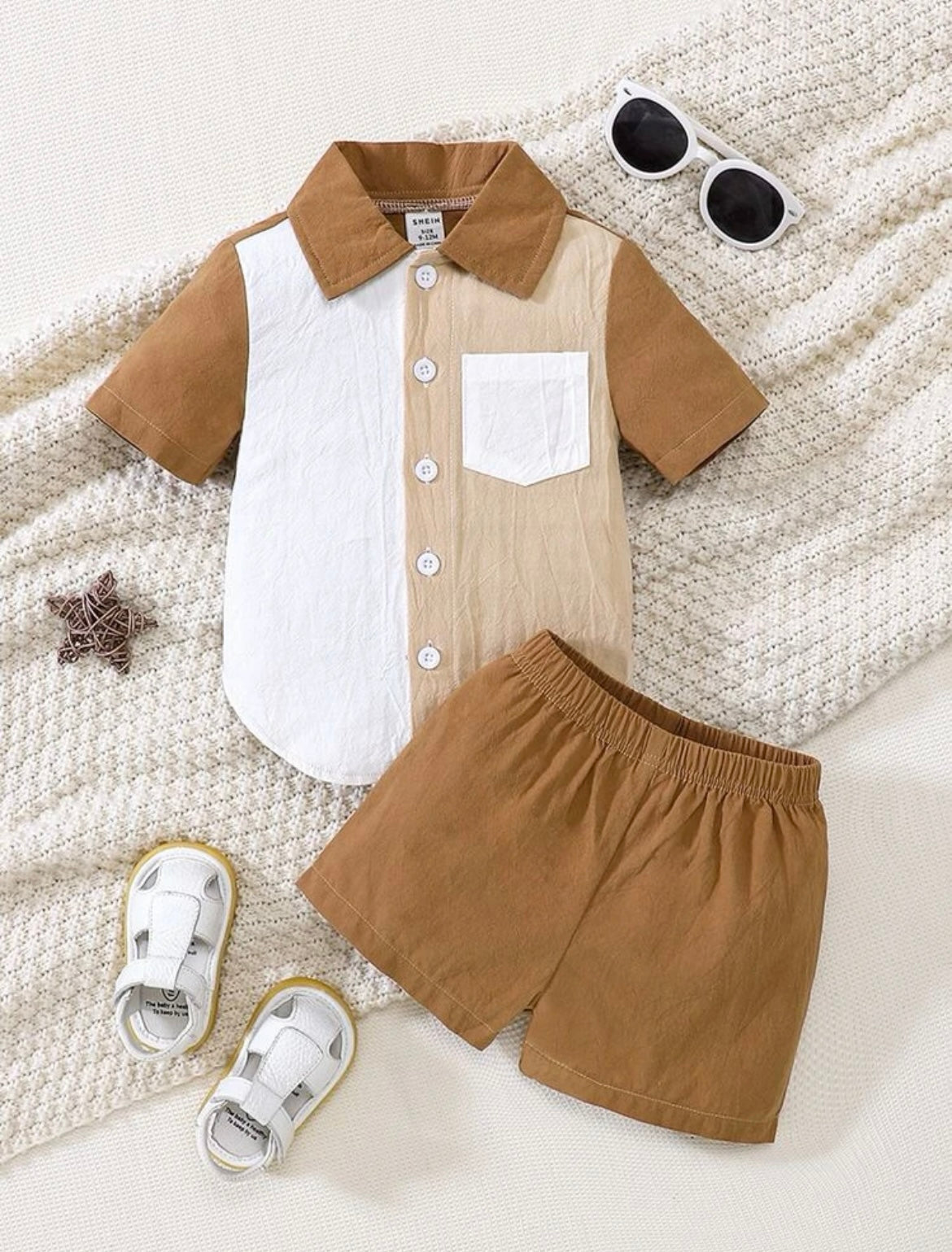 Baby Boy Color block Patched Pocket Shirt & Shorts