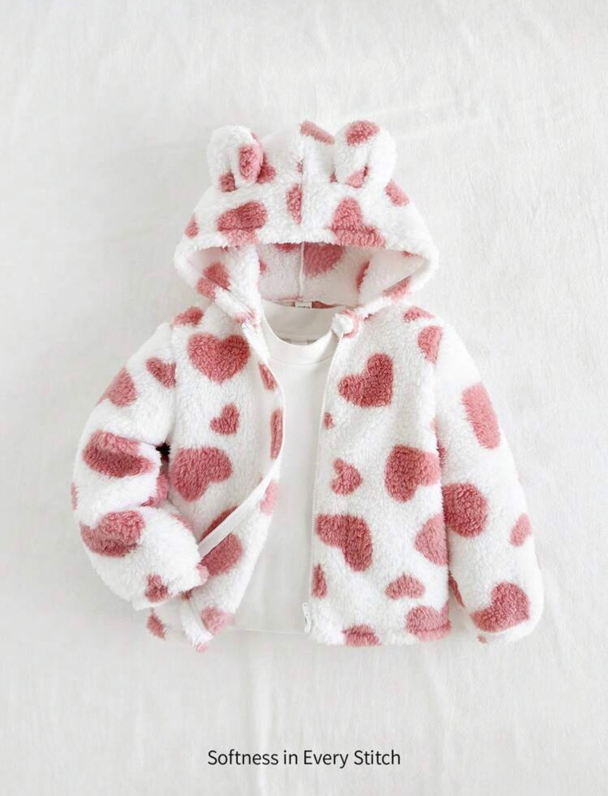 Trends Cozy Pixies Heart Pattern 3D Ear Hooded Jacket For Young Girl, In Fall/Winter