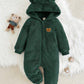 Cartoon Bear Pattern Ear Hooded Thick Jumpsuit.