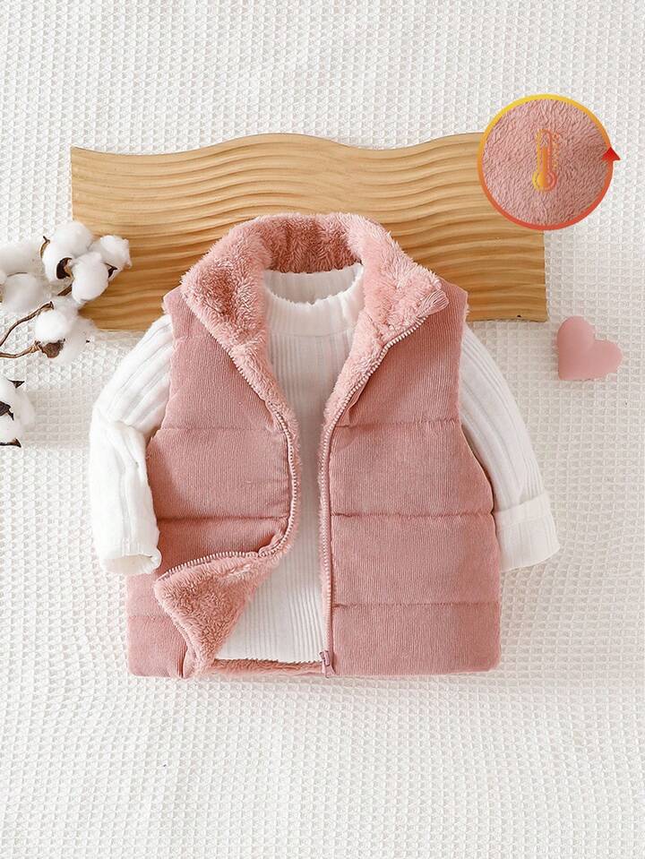 Playful Pals Baby Girls' Casual Cute Fleece Lined Collar Zip-Up Solid Woven Vest.