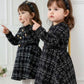 Girls Elegant Cute Black Plaid
Knit Long Sleeve Dress Fall/Winter.